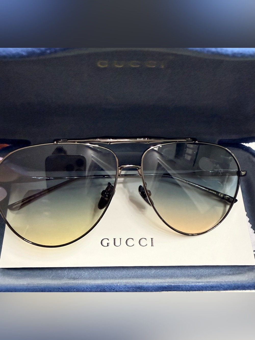 GUCCI Gradient Blue to Brown Aviator Sunglasses